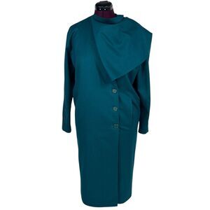 Harve Benard  Scarf Wool Dress Large Teal Blazer Style 90s 80's Single Breasted